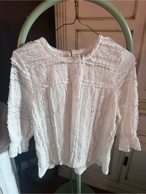 Anthropologie Women's White Lace Blouse - Elegant Crochet Detail